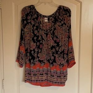bila Bohemian V-neck Tunic Top Blouse - Size Large